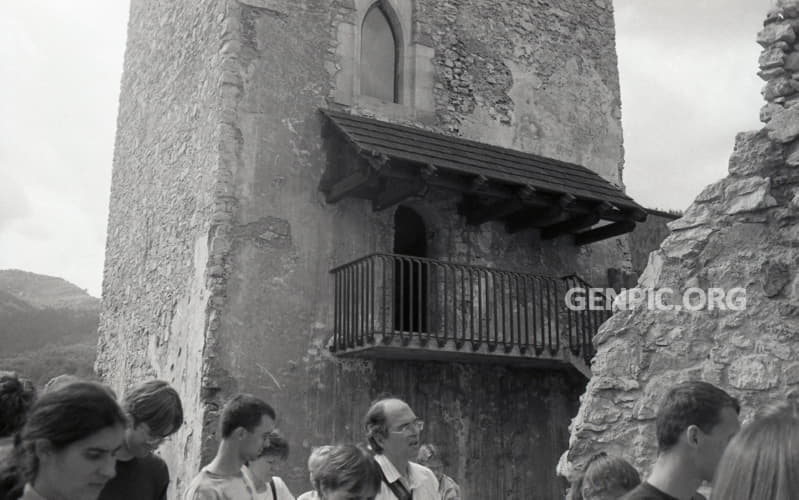 Tourists at Strecno Castle.