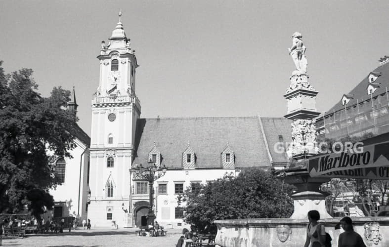Maximilian's fountain and Bratislava City Museum (Old Town Hall).