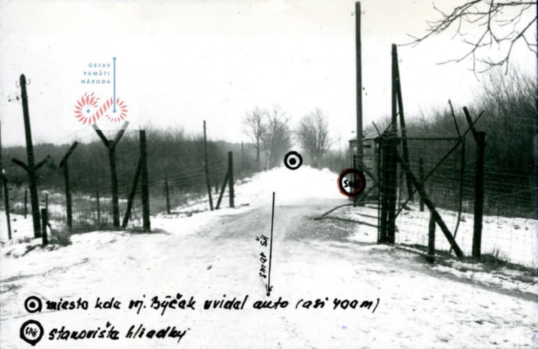 Dokumentácia stôp z pokusu o nelegálne prekročenie štátnej hranice medzi Československou socialistickou republikou a Rakúskom.