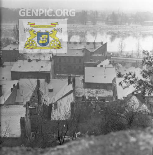 Part of the old town (Vydrica) before demolition. Roofs of houses on Zizkova Street.