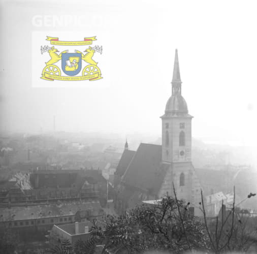 City view from Bratislava Castle. Saint Martin's Cathedral.