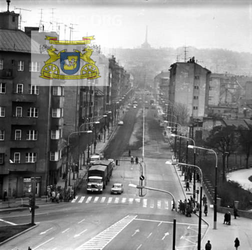 Sancova street after reconstruction. In the background Slavin – The Memorial Monument of the Soviet Army (cemetery).