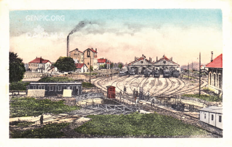 Locomotive depot and distillery.