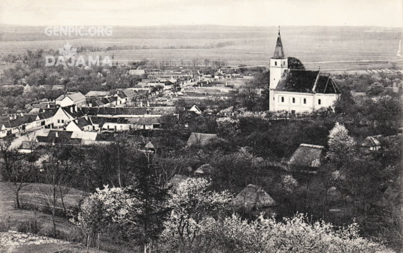 Panorama of the village. Holy Spirit Roman Catholic Church.