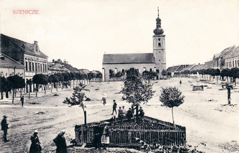 City center. Namestie Oslobodenia Square. Visitation of the Virgin Mary Roman Catholic Church.