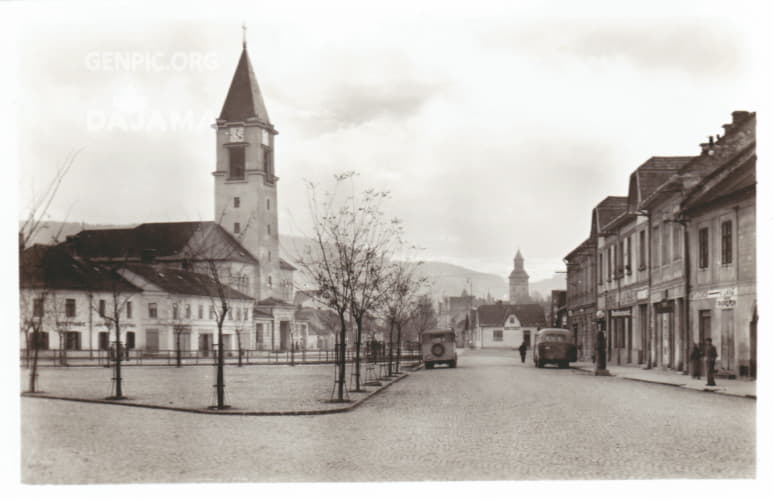 City center. Namestie Slovenskej republiky Square. All Saints Parish Roman Catholic Church,