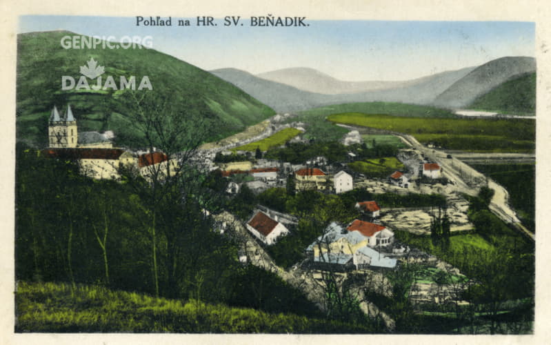 Panorama of the village. Basilica Minor of Saint Benedict and monastery.