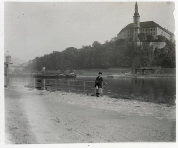 Posing by the river Elbe.