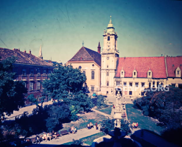 Maximilian's fountain and Bratislava City Museum (Old Town Hall).