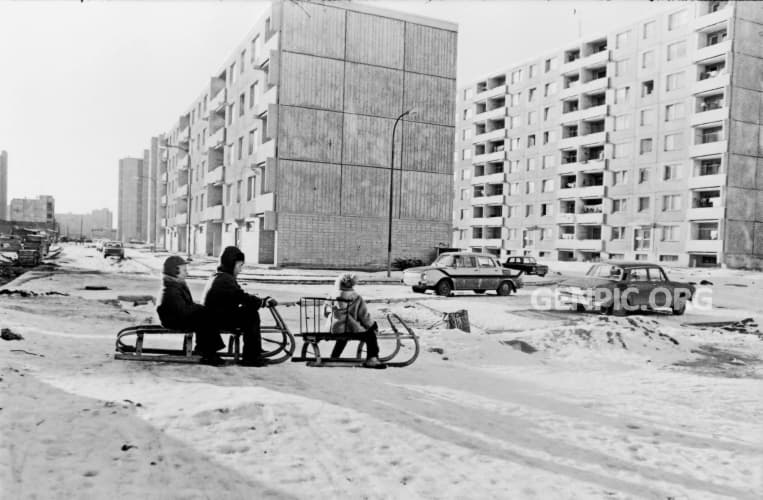 Playing children - Sledging on the Dolne hony residential area.